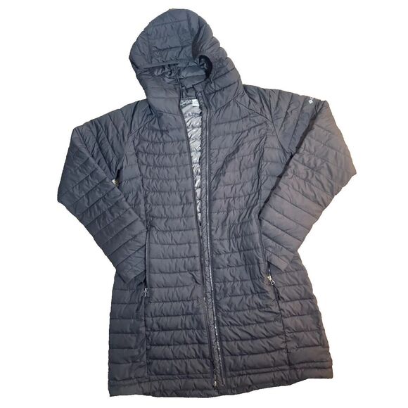 Columbia Women Sz 3X Black White Out Mid Omni Heat Mid Hooded Puffer Jacket - Picture 3 of 6